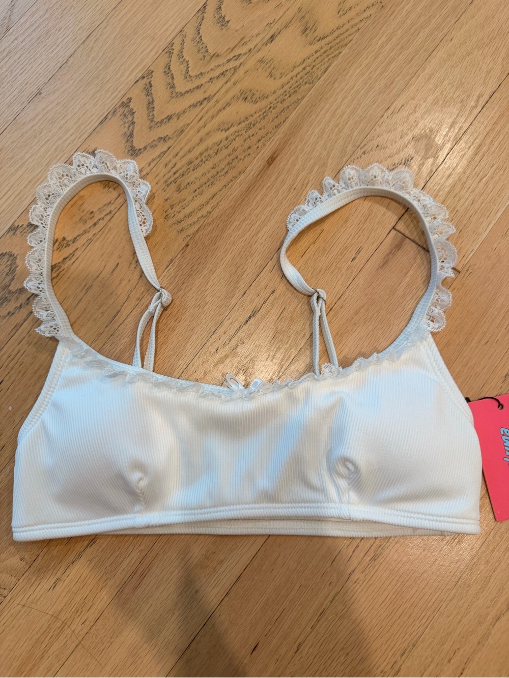 Edikted White Lace-Trim Ribbed Bralette